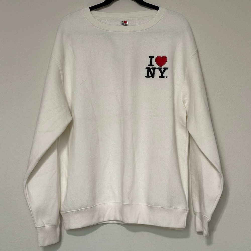 New! I LOVE NEW YORK Embroidered Sweatshirt Ivory I Love NY City Unisex XL ‎ NWT